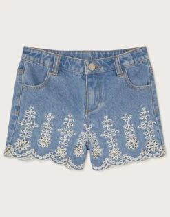 MONSOON Broderie Schiffli Denim Shorts Blue