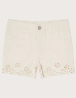 MONSOON Broderie Schiffli Denim Shorts White