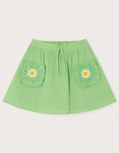 MONSOON Crochet Pocket Cheesecloth Skirt Green