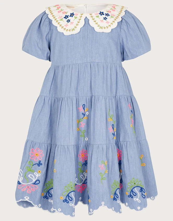 MONSOON Boutique Scallop Collar Embroidered Chambray Dress Blue 1 MONSOON Boutique Scallop Collar Embroidered Chambray Dress Blue