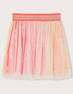 MONSOON Ombre Sequin Stripe Disco Skirt Orange