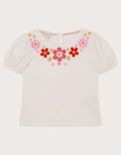 MONSOON Crochet Gem Detail T-Shirt Ivory