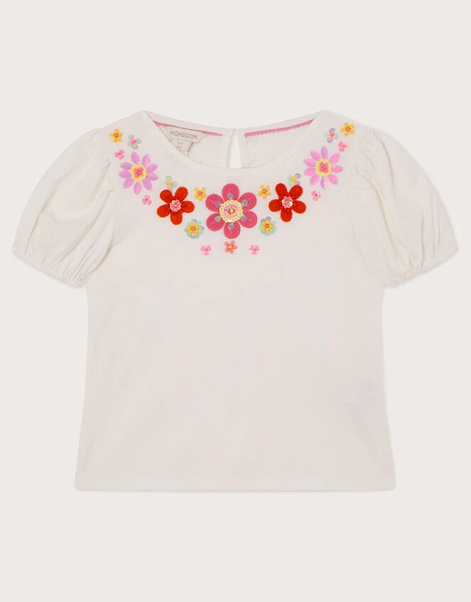 MONSOON Crochet Gem Detail T-Shirt Ivory 1 MONSOON Crochet Gem Detail T-Shirt Ivory