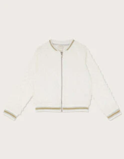 MONSOON Dobby Spot Textured Bomber Jacket Ivory