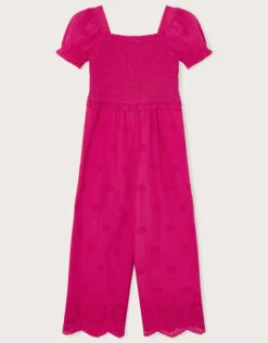 MONSOON Schiffli Shirred Jumpsuit Pink