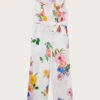 MONSOON Digital Floral Print Frill Jumpsuit Ivory