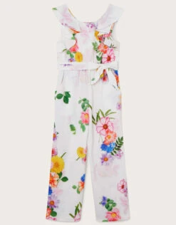 MONSOON Digital Floral Print Frill Jumpsuit Ivory