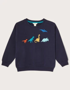 MONSOON Dinosaur Embroidered Oversized Sweat Top Blue