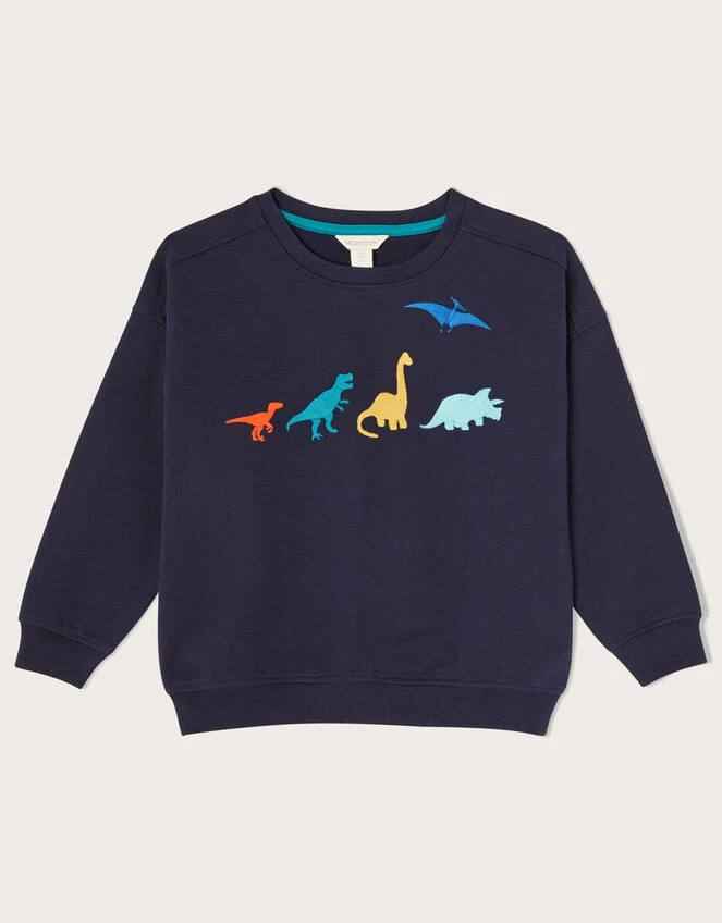 MONSOON Dinosaur Embroidered Oversized Sweat Top Blue 1 MONSOON Dinosaur Embroidered Oversized Sweat Top Blue
