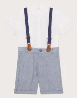 MONSOON Nathan Three-Piece Braces And Shorts Set Blue