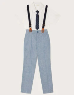 MONSOON Nathan Trousers, Shirt And Tie Set With Braces Blue