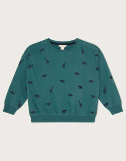 MONSOON Embroidered Safari Animal Sweater Green