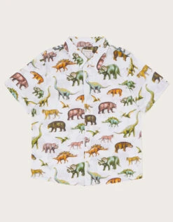 MONSOON Safari Dinosaur Print Slub Shirt Ivory