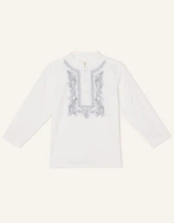 MONSOON Kurta Embroidered Longline Shirt Ivory