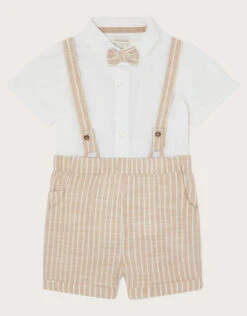 MONSOON Newborn Sammy Stripe Braces Short Set Natural