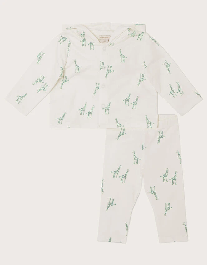MONSOON Newborn Giraffe Print Hooded Set Ivory 1 MONSOON Newborn Giraffe Print Hooded Set Ivory