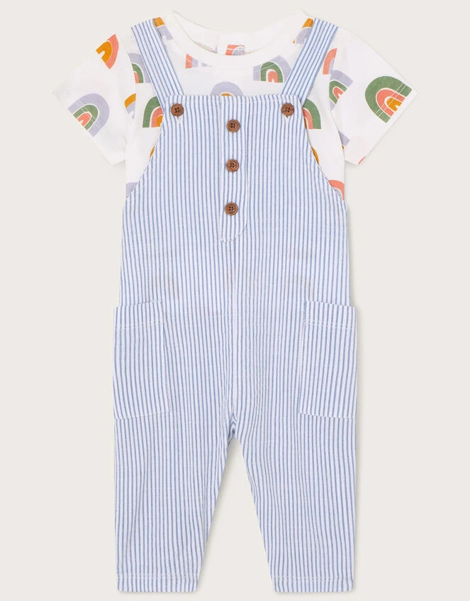 MONSOON Newborn Rainbow T-Shirt Stripe Dungarees Multi 1 MONSOON Newborn Rainbow T-Shirt Stripe Dungarees Multi