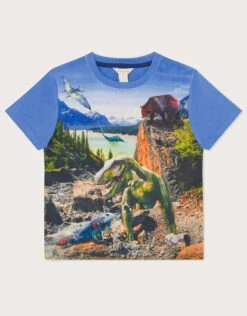 MONSOON Digital Print Dinosaur Scene T-Shirt Blue