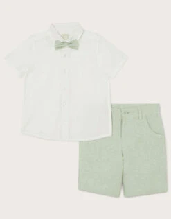 MONSOON Smart Shorts Bowtie And Shirt Set Green