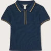 MONSOON Zip Collar Textured Polo T-Shirt Blue