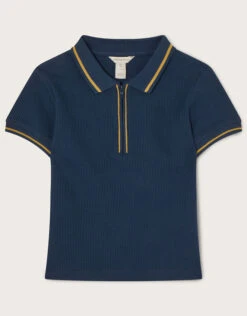 MONSOON Zip Collar Textured Polo T-Shirt Blue