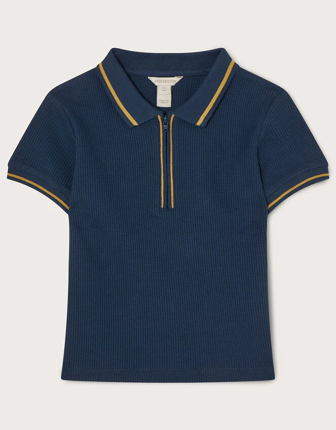 MONSOON Zip Collar Textured Polo T-Shirt Blue 1 MONSOON Zip Collar Textured Polo T-Shirt Blue