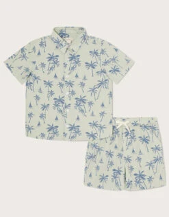 MONSOON Palm Print Poplin Shirt And Shorts Set Green