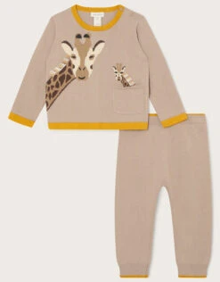 MONSOON Newborn Giraffe Knitted Set Camel