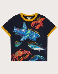 MONSOON Fish Print T-Shirt WWF-UK Collaboration Blue