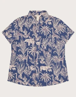 MONSOON Safari Animal Print Shirt WWF-UK Collaboration Blue