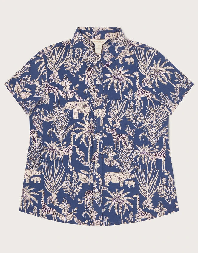 MONSOON Safari Animal Print Shirt WWF-UK Collaboration Blue 1 MONSOON Safari Animal Print Shirt WWF-UK Collaboration Blue