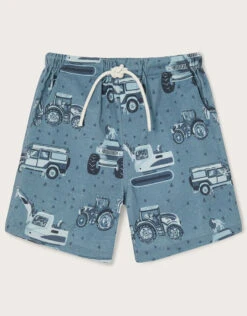 MONSOON Vehicle Print Slub Drawstring Shorts Blue