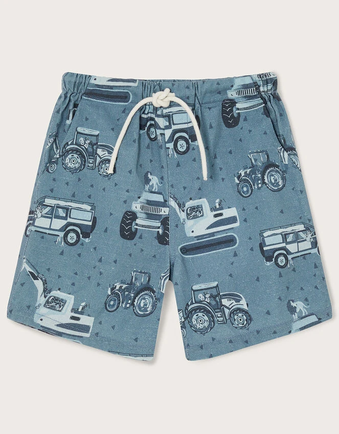MONSOON Vehicle Print Slub Drawstring Shorts Blue 1 MONSOON Vehicle Print Slub Drawstring Shorts Blue