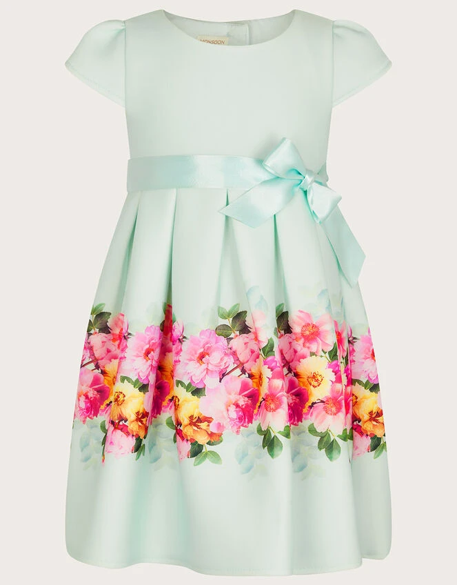 MONSOON Baby Floral Border Print Scuba Dress Green 1 MONSOON Baby Floral Border Print Scuba Dress Green