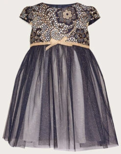 MONSOON Baby Jasmine Jacquard Tulle Dress Blue