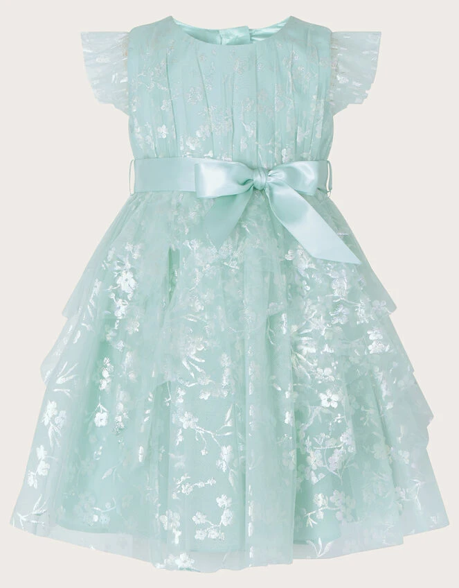 MONSOON Baby Pia Tiered Foil Print Dress Green 1 MONSOON Baby Pia Tiered Foil Print Dress Green