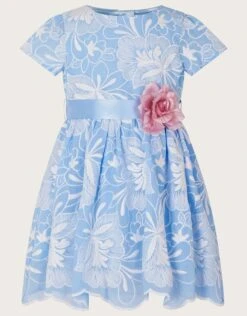 MONSOON Baby Mallory Embroidered Dress Blue