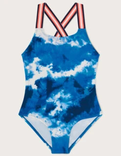 MONSOON Marble Swimsuit In Recycled Polyester Blue