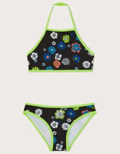 MONSOON Floral Halter Neck Bikini Set Black