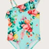 MONSOON Floral Frill Swimsuit Blue
