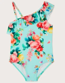 MONSOON Floral Frill Swimsuit Blue