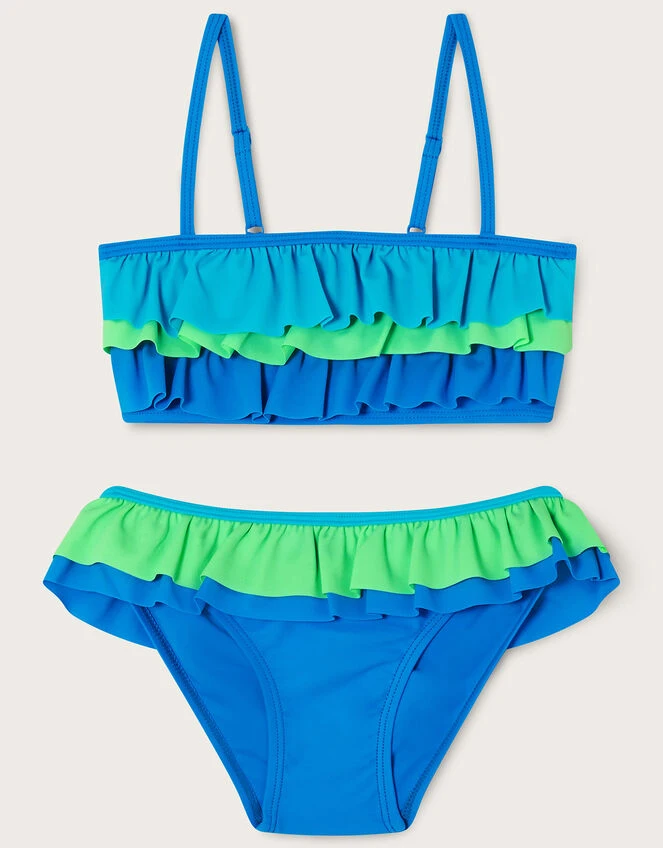 MONSOON Triple Frill Bikini Set With Recycled Polyester Blue 1 MONSOON Triple Frill Bikini Set With Recycled Polyester Blue