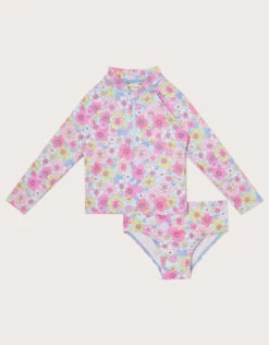 MONSOON Baby Retro Floral Two-Piece Swimsuit With UPF50+ Protection Blue