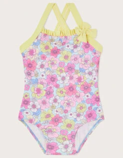 MONSOON Baby Retro Floral Frill Swimsuit Blue