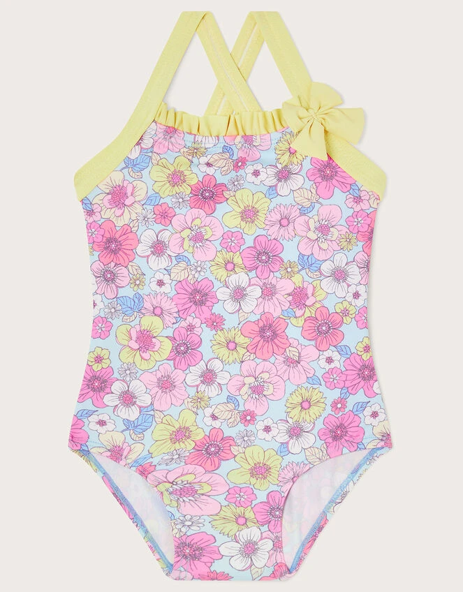 MONSOON Baby Retro Floral Frill Swimsuit Blue 1 MONSOON Baby Retro Floral Frill Swimsuit Blue
