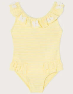 MONSOON Baby Seersucker Ruffle Swimsuit Yellow