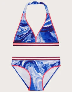 MONSOON Marble Trim Triangle Bikini Set Blue