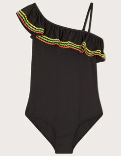 MONSOON Ricrac Textured One-Shoulder Siwmsuit Black