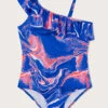 MONSOON Marble Print Frill Swimsuit Blue