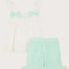 MONSOON Baby Check Broderie Vest And Shorts Set Green